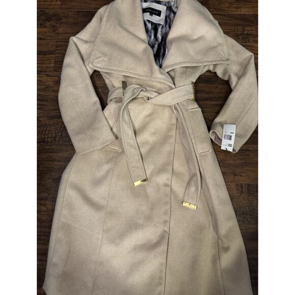 Black Rivet Cream Wool Blend Pea Coat Size S Belted Feminine Chic - Picture 2 of 15